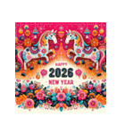 フラワーアート 2026年 あけおめ 馬 年賀状（個別スタンプ：29）