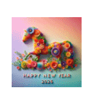 フラワーアート 2026年 あけおめ 馬 年賀状（個別スタンプ：35）