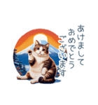 正月ドッド絵猫ちゃん【元旦・あけおめ】（個別スタンプ：1）