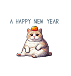 正月ドッド絵猫ちゃん【元旦・あけおめ】（個別スタンプ：11）