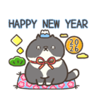 ☆とろけるネコのお正月☆ハチワレ（個別スタンプ：1）