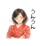 ずっと使える日常から年末年始の着物女子（個別スタンプ：13）