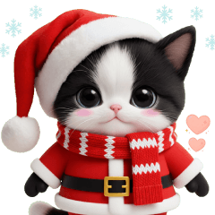 [LINEスタンプ] 可愛いハチワレ猫 サンタ帽 冬 気づかい