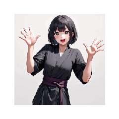 [LINEスタンプ] 黒い着物の元気女子スタンプ