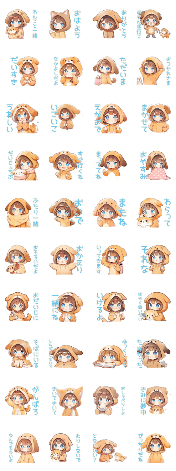 犬耳パーカーの女の子♡癒しの日常のスタンプ詳細