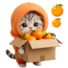 [LINEスタンプ] 飛び出す スコティッシュ猫 可愛いみかん服