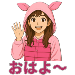 [LINEスタンプ] ピンク着ぐるみ女子の毎日使える40スタンプ