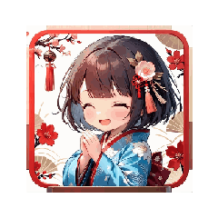 [LINEスタンプ] 青い着物の梅ひめスタンプ