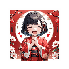 [LINEスタンプ] 赤い振袖の和風お祝いスタンプ