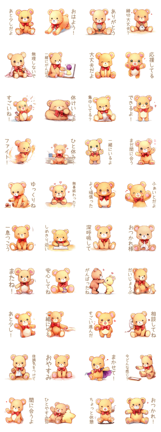 やさしいくまの締切リマインド♡励ましのスタンプ詳細