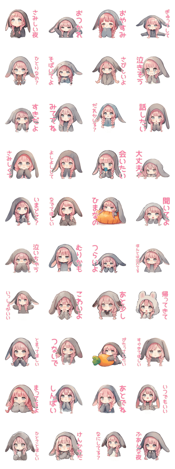 寂しい夜のたれ耳うさぎ女子のスタンプ詳細