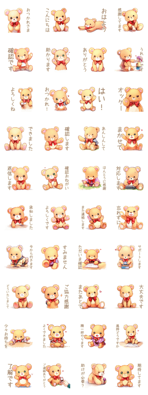 やさしいくまのお仕事感謝★確認のスタンプ詳細