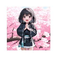 [LINEスタンプ] 黒衣ガールの和かわいいアニメ