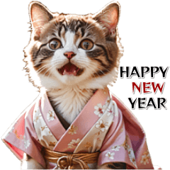 [LINEスタンプ] リアル着物ねこ♡年末年始 年賀(再販)
