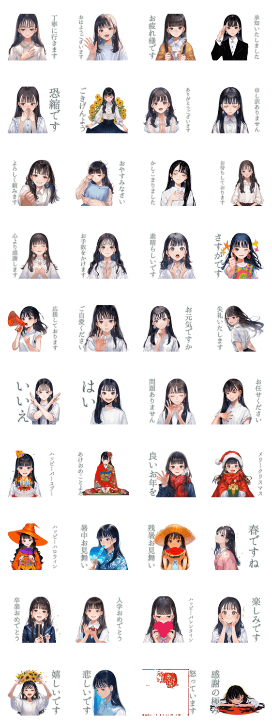 大人可愛い★清楚な女の子の一年中セットのスタンプ詳細