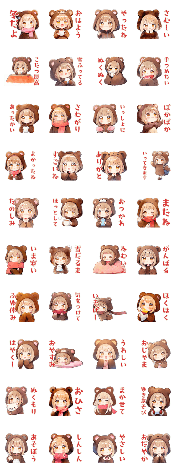 くま耳パーカーの女の子★冬のスタンプ詳細