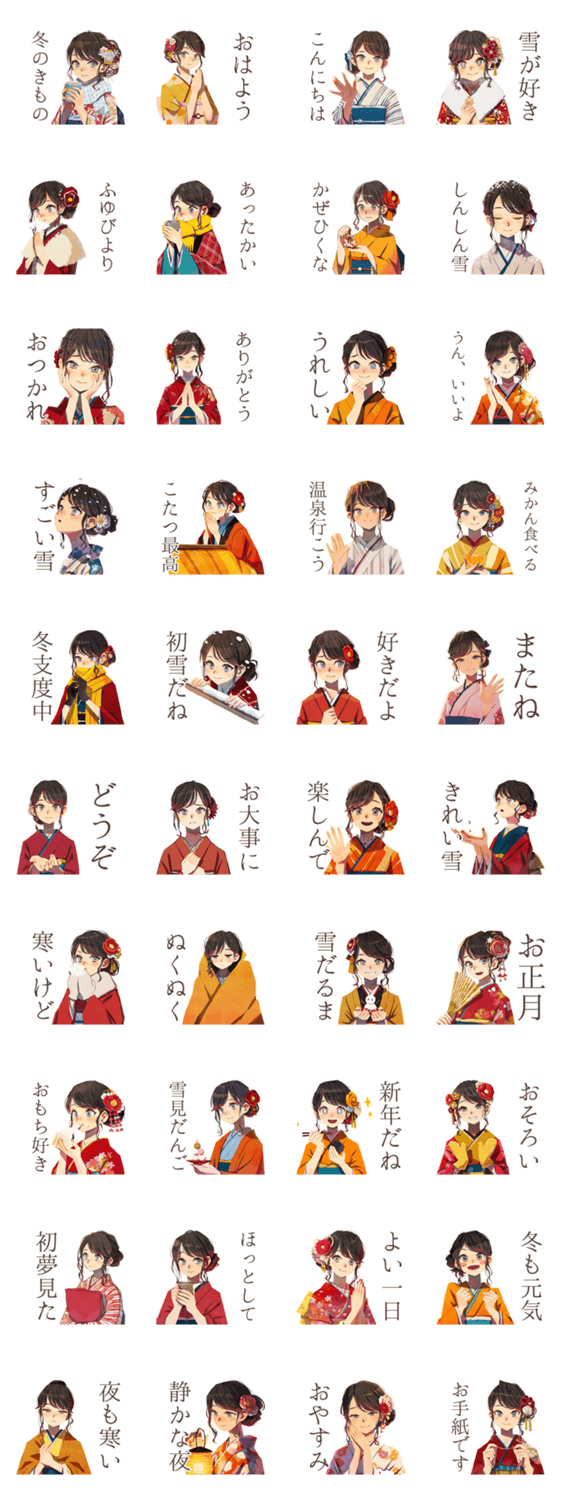 おしとやか着物女子の冬★はんなりのスタンプ詳細