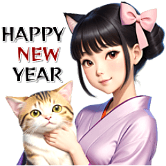 [LINEスタンプ] ねこ娘♡年末年始 年賀 大正ロマン(再販)
