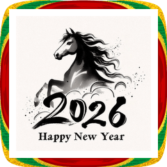 [LINEスタンプ] 水墨画風 2026年 あけおめ 午年 馬 年賀状