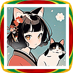 [LINEスタンプ] 【BIG】レトロ女子とネコ♡年末年始 年賀