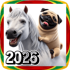 [LINEスタンプ] 午年2026パグとウマちゃん★あけおめ