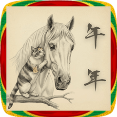 [LINEスタンプ] 日本猫と馬の手書き年賀状
