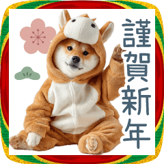 [LINEスタンプ] 2026正月馬しば犬【元旦・かわいい】