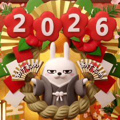[LINEスタンプ] デカ動く 3D擦れうさぎ年末年始2026