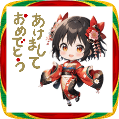 [LINEスタンプ] あけおめ！元気いっぱい着物ガール