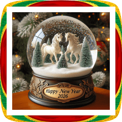 [LINEスタンプ] スノードーム 2026年 あけおめ 馬 年賀状