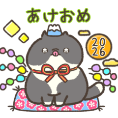 [LINEスタンプ] ☆とろけるネコのお正月☆ハチワレ