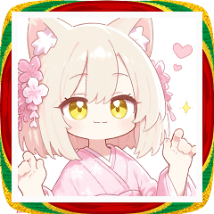 [LINEスタンプ] ベージュ猫の着物の女の子スタンプ