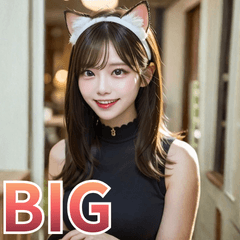 [LINEスタンプ] 【BIG】日常会話＠猫のコスプレをする美人