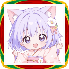 [LINEスタンプ] お正月のパープル猫耳の女の子スタンプ