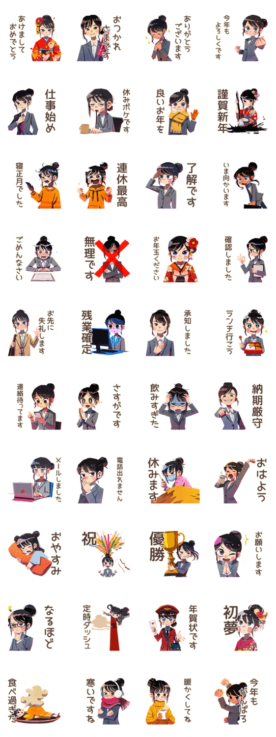 大人な仕事女子★あけおめ敬語のスタンプ詳細