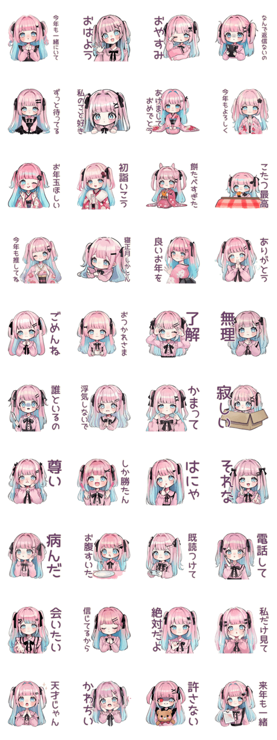 姫カットの地雷ちゃん♡あけおめのスタンプ詳細