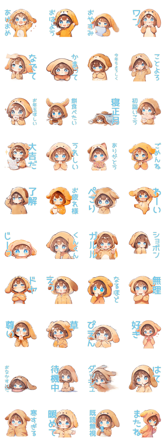 犬耳パーカーの女の子★あけおめのスタンプ詳細