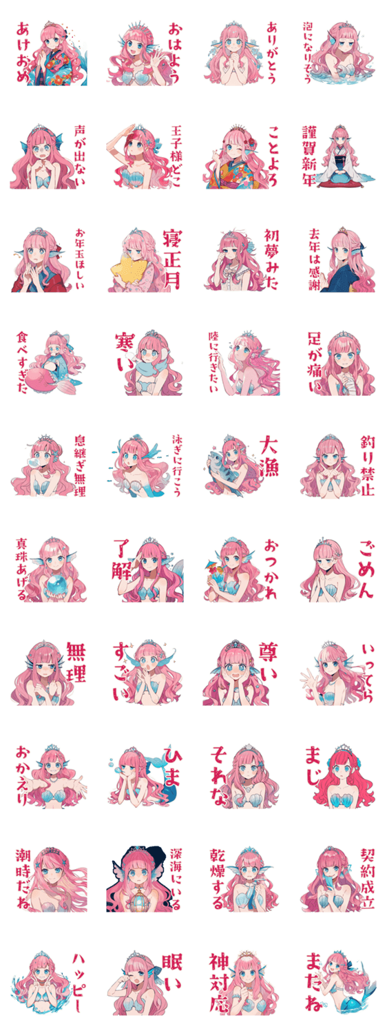 人魚姫のあけおめ♡年末年始のスタンプ詳細