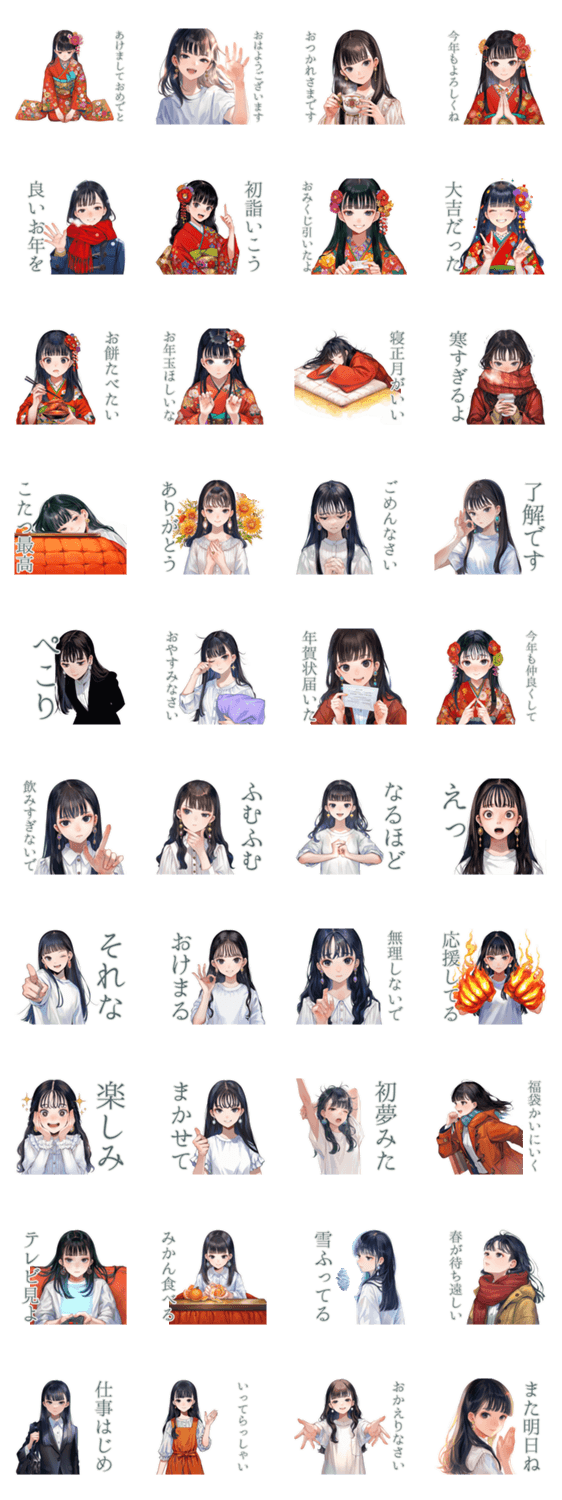 清楚な女の子の♡あけおめお正月のスタンプ詳細