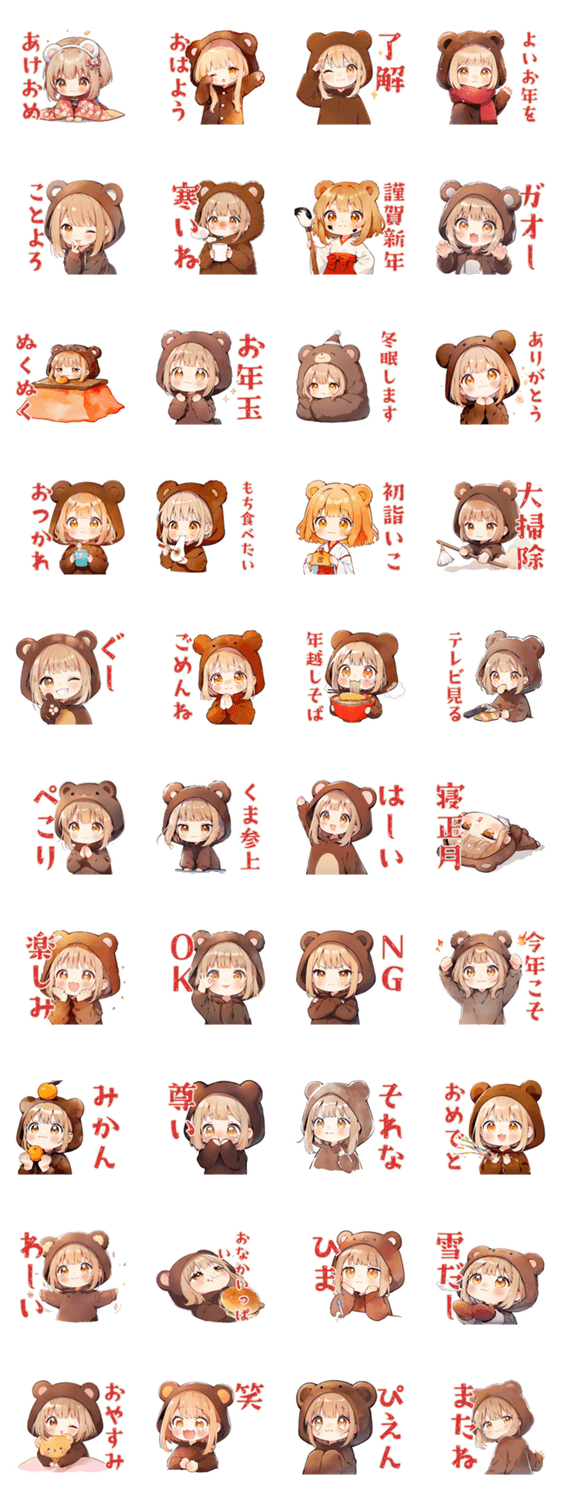 くま耳パーカーの女の子★あけおめのスタンプ詳細