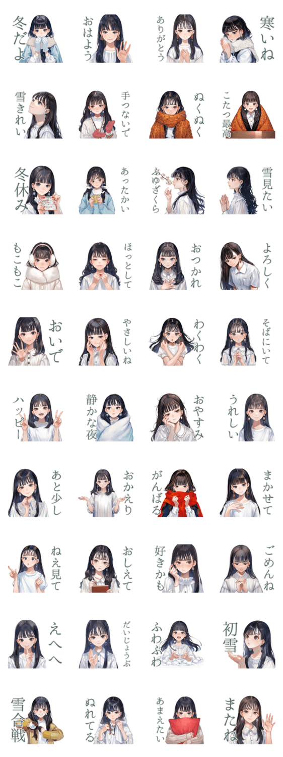 清楚な女の子の冬スタンプのスタンプ詳細