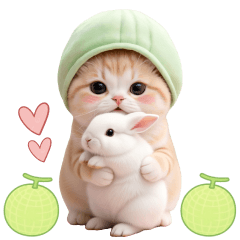 [LINEスタンプ] ずっと使える メロン帽が可愛い 猫とウサギ