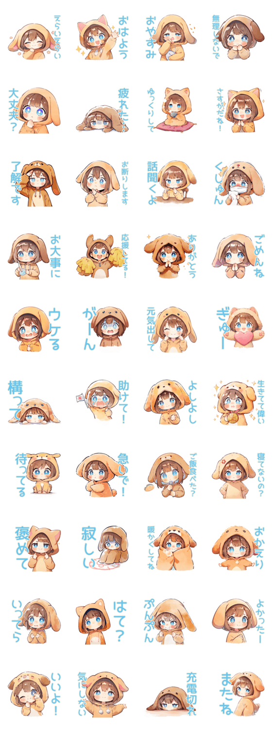 犬耳パーカーの女の子♡気遣いと癒しのスタンプ詳細